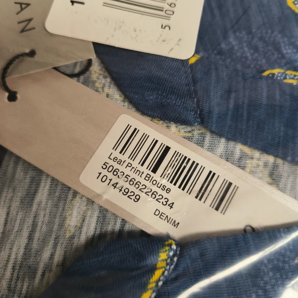 ROMAN UK 12 LEAF PRINT DENIM BLOUSE