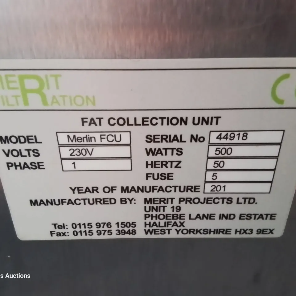 MERIT FILTRATION FAT COLLECTION UNIT Model MERLIN FCU