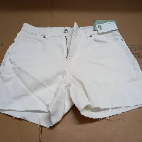 H&M HIGH WAIST WHITE DENIM SHORTS - UK 12
