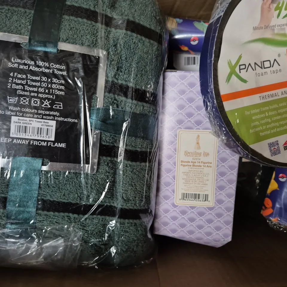 APPROX 10 ASSORTED HOUSEHOLD ITEMS TO INCLUDE PUZZLE, EDDING, TOWEL BALE, ETC 