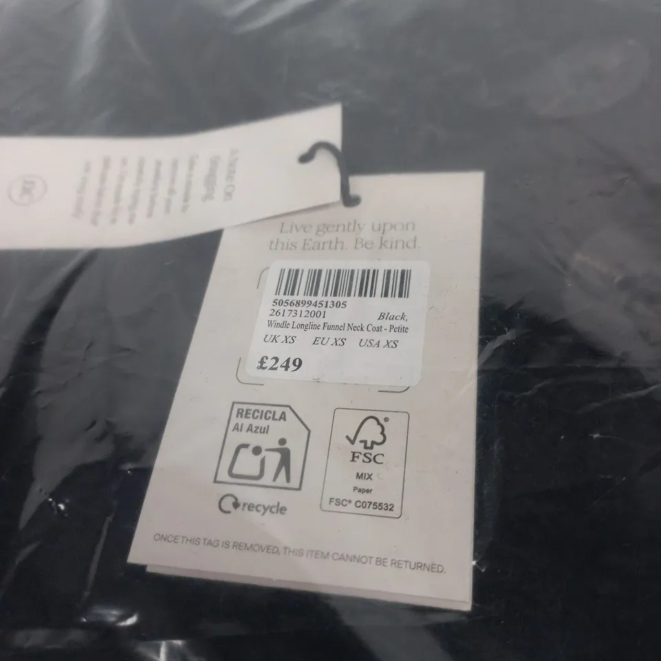 NOBODY'S CHILD WINDLE LONGLINE FUNNEL NECK COAT – UK XS (PETITE) - BLACK
