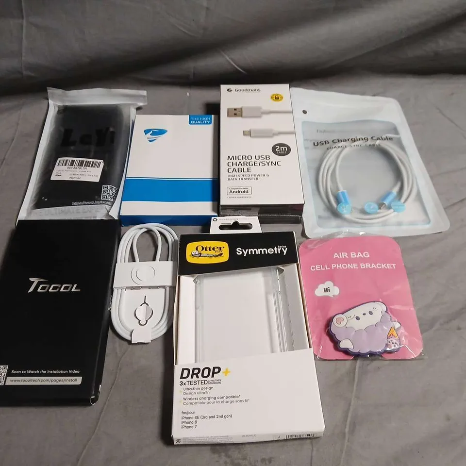 ASSORTED MOBILE PHONE ACCESSORIES BUNDLE – CHARGING CABLES, MOBILE PHONE BRACKET & CASES 