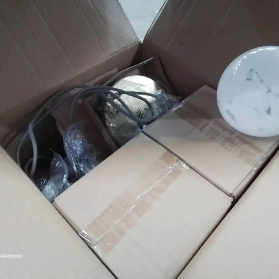 BOXED BRAND NEW FROSTED GLASS BALL 3- LIGHT BRASS LIGHT FITTINGS