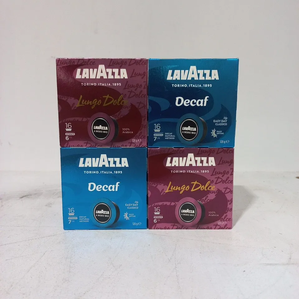 LOT OF 10 16-POD PACKS OF LAVAZZA COFFEE PODS - LUNGO DOLCE & DECAF