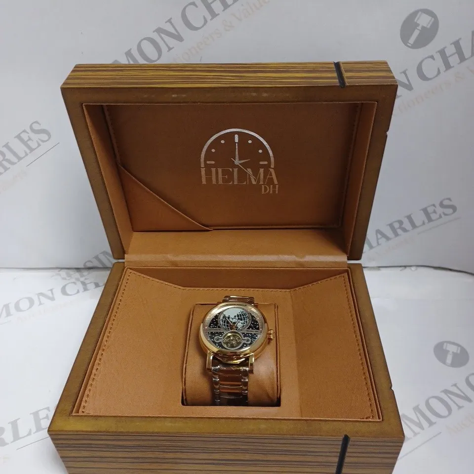 MEN’S HELMA DH AUTOMATIC WORLD VIEW WATCH – TOURBILLON MOVEMENT – STAINLESS STEEL STRAP – GLASS EXHIBITION BACK CASE 