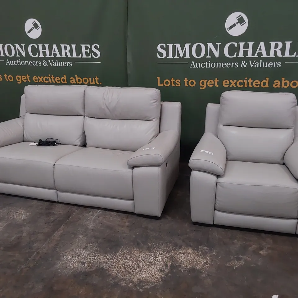 QUALITY ITALIAN DESIGNER MORINO LOUNGE SUITE COMPRISING POWER RECLINING THREE SEATER SOFA & FIXED EASY CHAIR