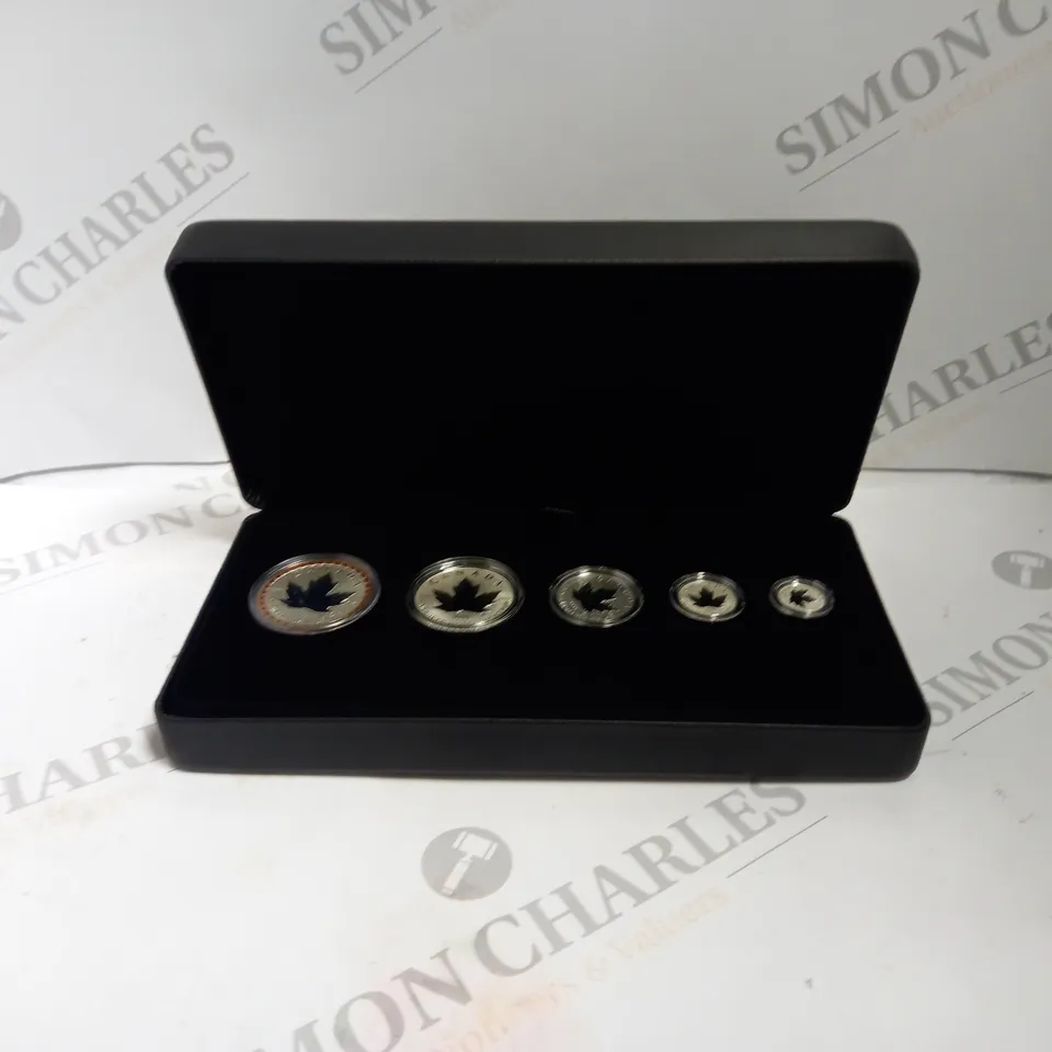 BOXED 2023 ROYAL CANADIAN MINT 35TH ANNIVERSARY SILVER MAPLE LEAF 5-COIN SET PURE SILVER