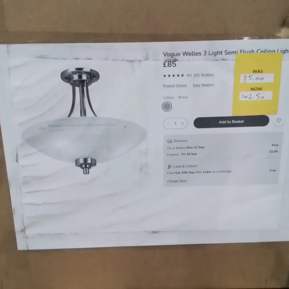 BOXED VOGUE 3 LIGHT SEMI FLUSH CEILING LIGHT