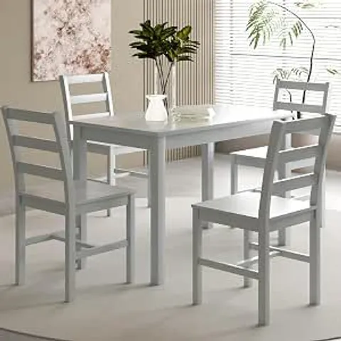 BOXED WOODEN DINING SET, TABLE WITH 2 OR 4 CHAIRS, AVAILABLE IN 2 SIZES AND 4 COLOURS (ALL GREY, LARGE TABLE WITH 4 CHAIRS)