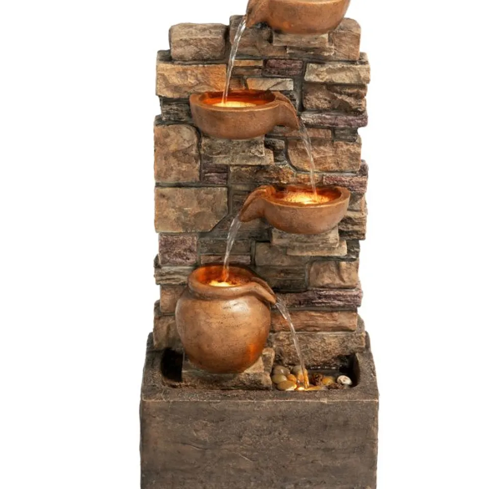BOXED OUTDOOR 28.5" 4 TIER CASCADING BOWL STACKED STONE FOUNTAIN YARD DECOR BROWN (1 BOX)
