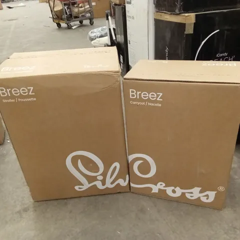 BOXED SILVER CROSS BREEZ STROLLER AND CARRYCOT - ONXY (2 BOXES)