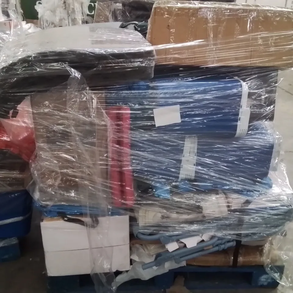 PALLET CONTAINING VARIOUS ELECTRICAL ITEMS AND HOUSEHOLD PRODUCTS TO INCLUDE;YOGA MATS,CAMPING CHAIR,WHEEL BARROW 