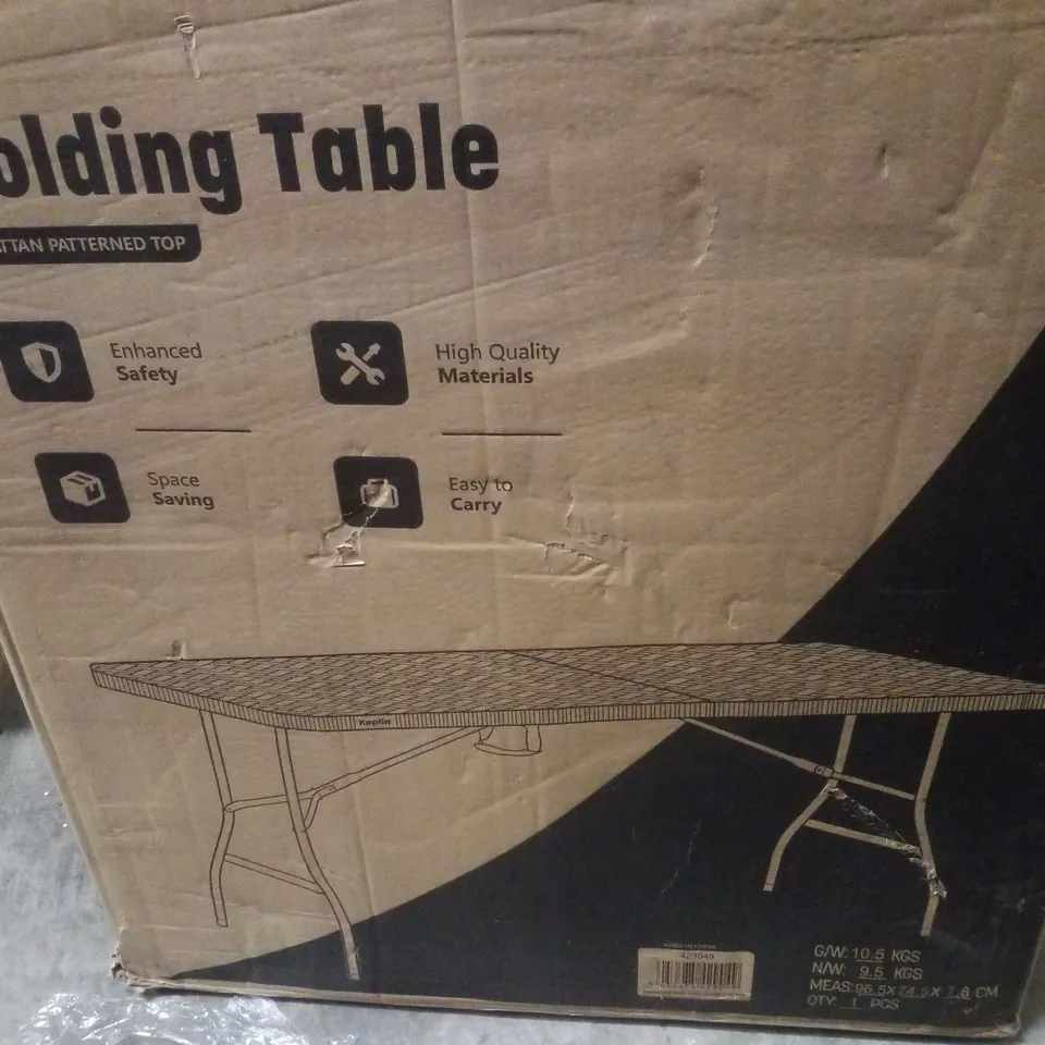 BOXED KEPLIN 6FT RATTAN PATTERNED TOP FOLDING TABLE 