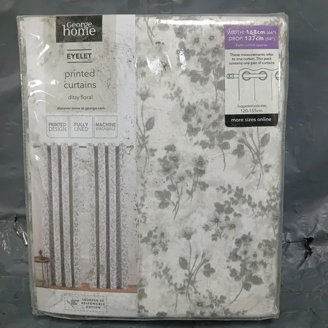 BOX OF APPROXIMATELY 8 ASSORTED FLORAL PRINT EYELET CURTAINS (SIZES MAY VARY) - COLLECTION ONLY