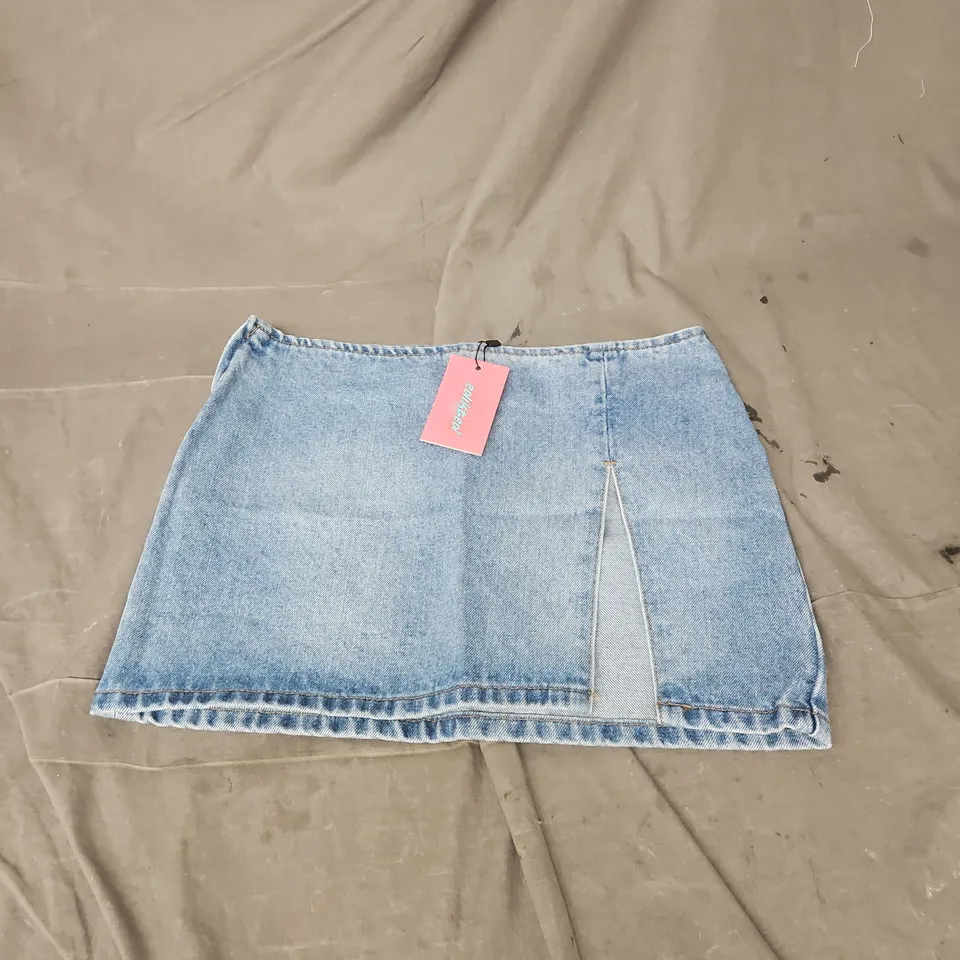 EDIKTED KATRINA DENIM SLITTED MINI SKIRT IN BLUE SIZE XS