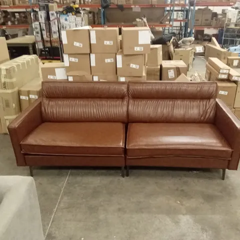 DESIGNER 220cm MODERN VINTAGE BROWN WAXED LEATHER SOFA