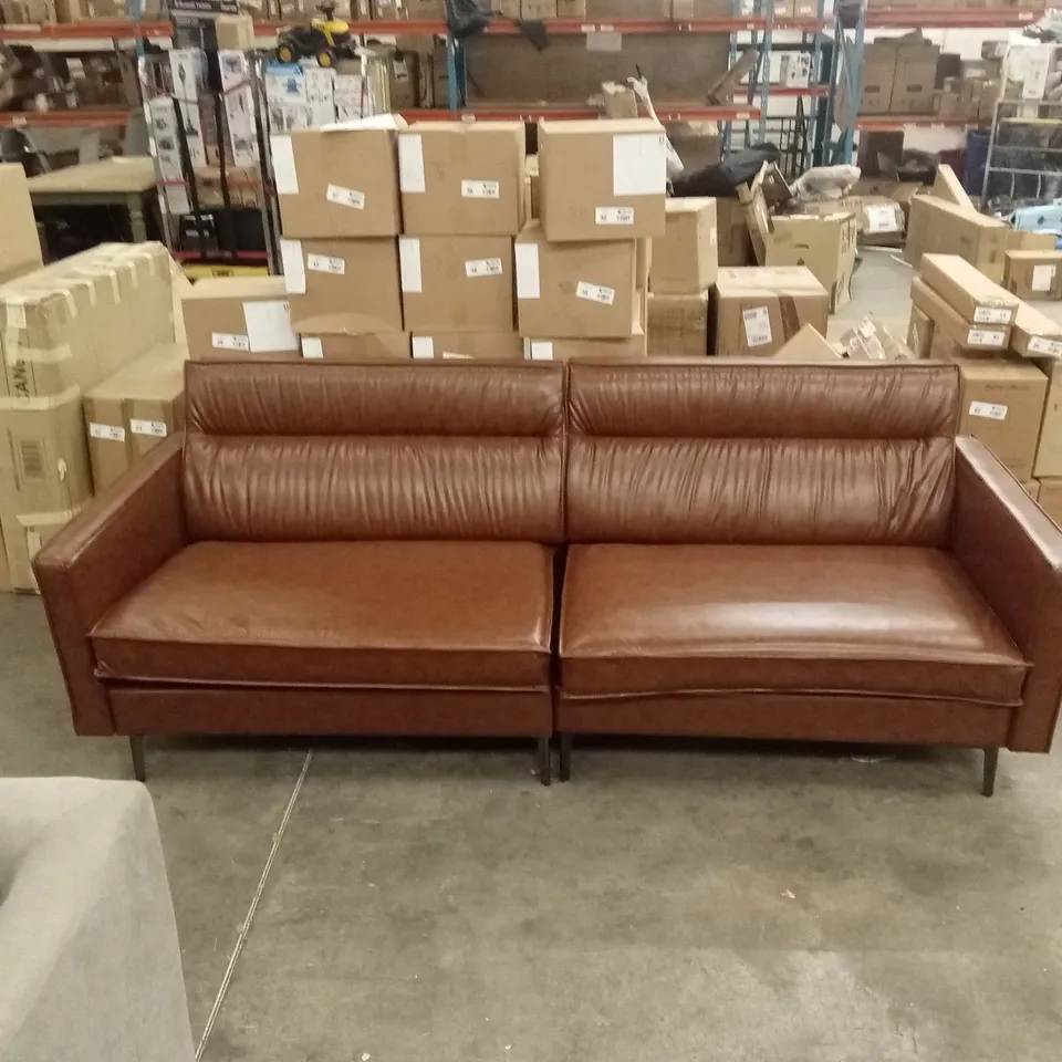 DESIGNER 220cm MODERN VINTAGE BROWN WAXED LEATHER SOFA