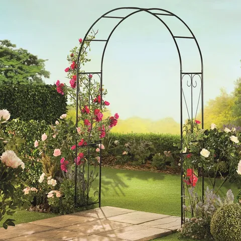 BOXED ADALEEN 135CM W X 39CM D METAL ARBOUR IN BLACK (1 BOX)