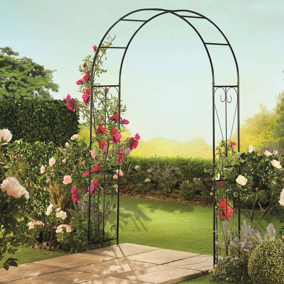 BOXED ADALEEN 135CM W X 39CM D METAL ARBOUR IN BLACK (1 BOX)