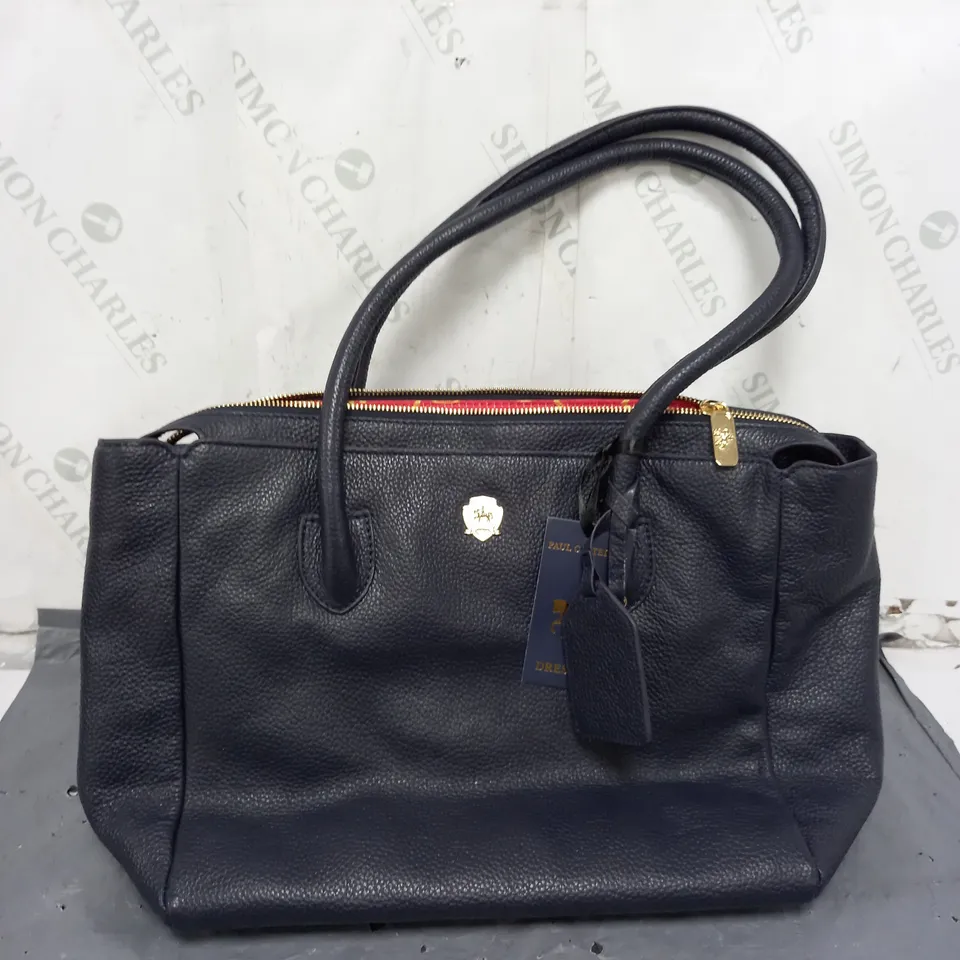 PAUL CASTELLOE NAVY BLUE FAUX LEATHER BAG 