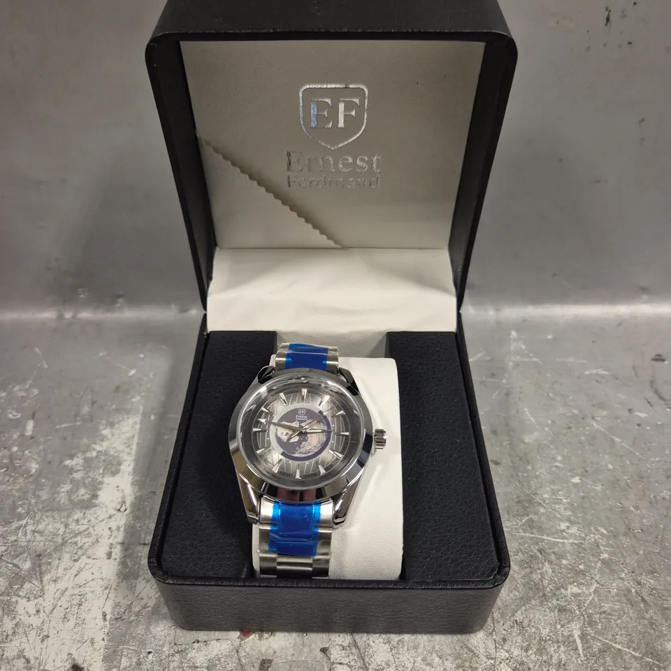 MENS ERNEST FERDINAND WATCH – GLOBAL DIAL – STAINLESS STEEL STRAP 