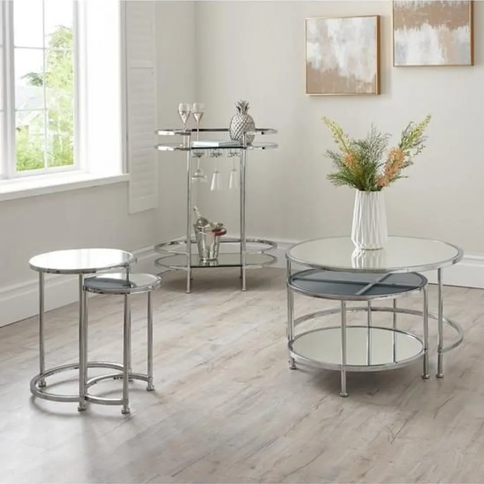 BOXED ARUBA NEST OF LAMP TABLES - CHROME RRP £129