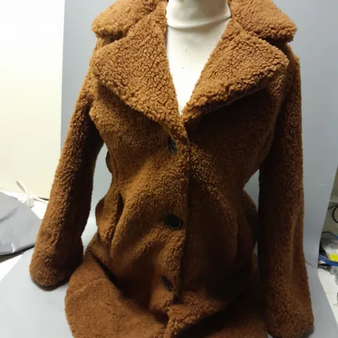 CENTIGRADE TEDDY FLEECE BUTTON FRONT JACKET IN BROWN SIZE XS