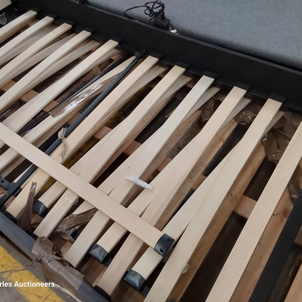 SINGLE 3' BED FRAME WITH TRUNDLE PLUSH GREY FABRIC 