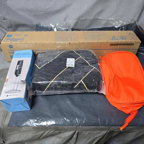 APPROXIMATELY 20 ASSORTED HOUSEHOLD ITEMS TO INCLUDE PRINTER TONER, TOILETRIES BAG, WING BACK CHAIR COVER, MILK FROTHER ETC