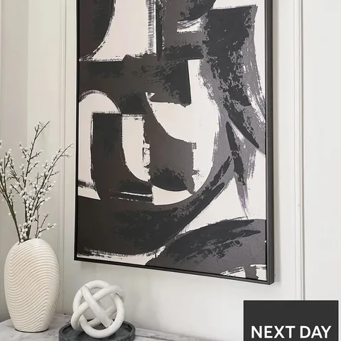 BLACK/WHITE HAND PAINT LINES PRINTED CANVAS 76X100CM