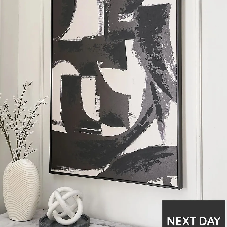 BLACK/WHITE HAND PAINT LINES PRINTED CANVAS 76X100CM