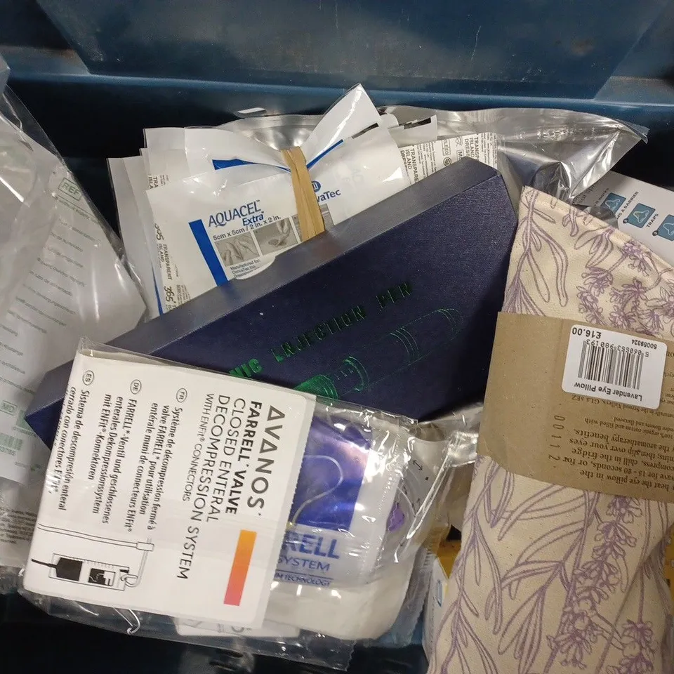 APPROXIMATELY 20 ASSORTED HEALTH PRODUCTS TO INCLUDE HYALURONIC INJECTION PEN, BHM NORIZITE NASAL SPRAY, RAPID PROTEIN RESIDUE TEST, SOAP FOLK LAVENDER EYE PILLOW ETC.