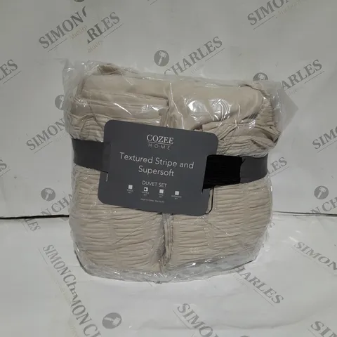 BOXED SUPERSOFT BY COZEE HOME TEXTURED STRIPE DUVET SET IN STONE - DOUBLE