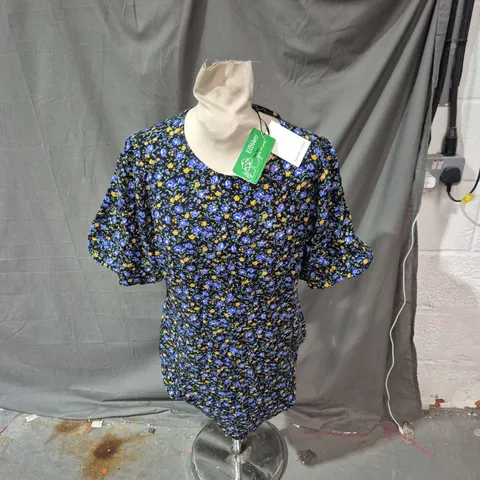 NOBODY'S CHILD FLORAL PRINT DRESS – NAVY, UK 14 (EU 42, US 10)
