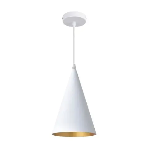 BOXED HOUSE ADDITIONS TRISTIN 1 CEILING CONE PENDANT LIGHT WHITE & GOLD 18CM H X 36CM W X 36CM D