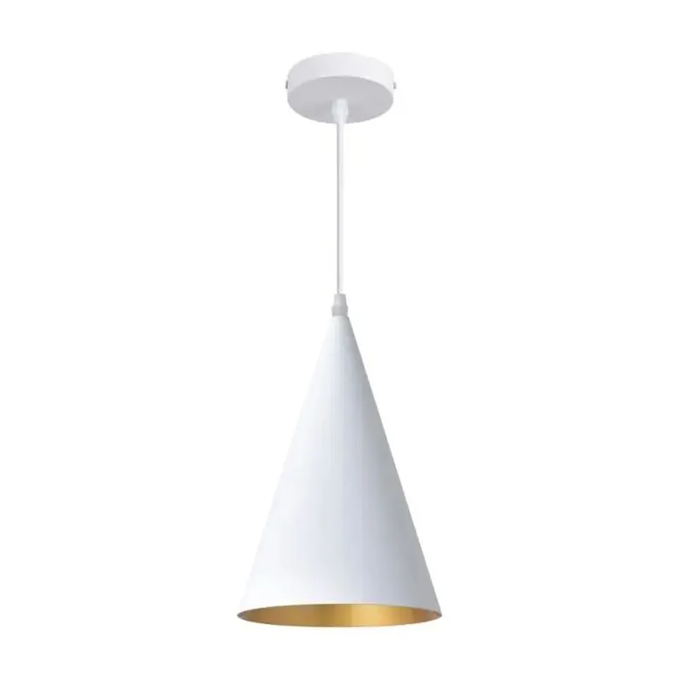 BOXED HOUSE ADDITIONS TRISTIN 1 CEILING CONE PENDANT LIGHT WHITE & GOLD 18CM H X 36CM W X 36CM D
