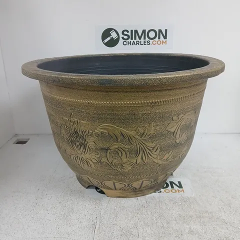 LARGE DECORATIVE GARDEN PLANTER WITH FLORAL RELIEF PATTERN (TERRACOTTA-STYLE)