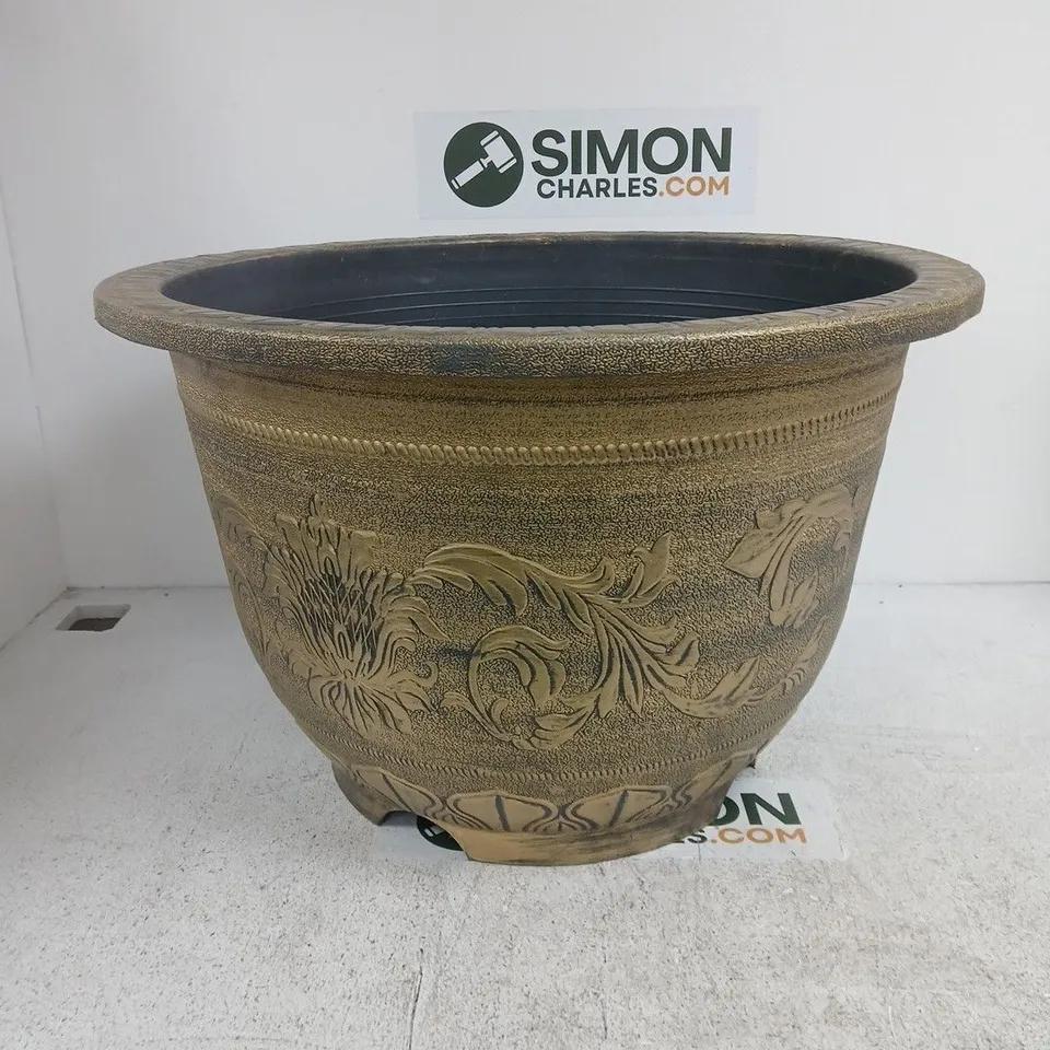 LARGE DECORATIVE GARDEN PLANTER WITH FLORAL RELIEF PATTERN (TERRACOTTA-STYLE)