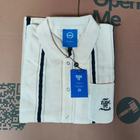 PERCIVAL X BRIGHTON & HOVE ALBION FC KNIT SHIRT IN CREAM/NAVY SIZE XL