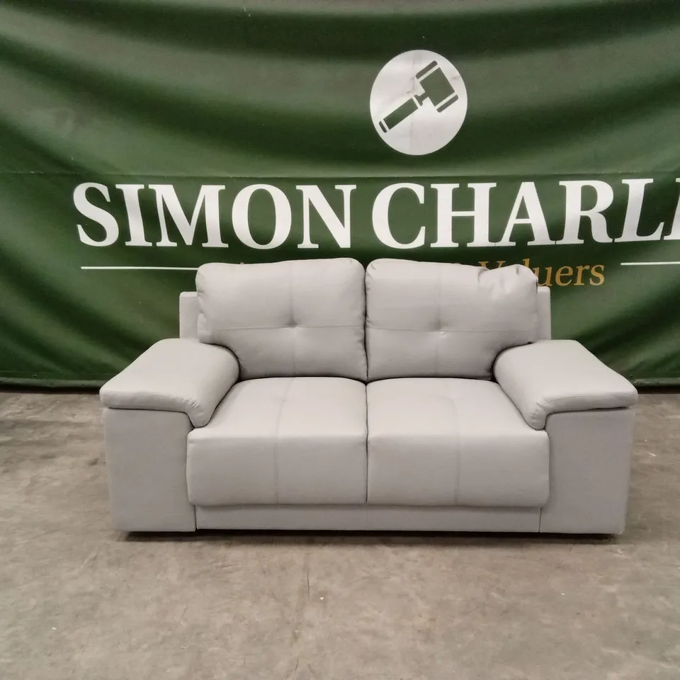KANSAS 2 SEATER SOFA, LIGHT GREY FAUX LEATHER