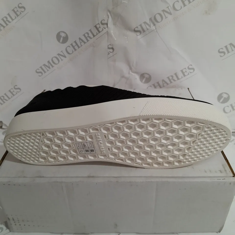 BOXED PAIR OF SKECHER STREET SHOES (BLACK), SIZE 6 UK