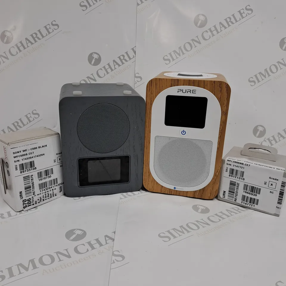 4 ASSORTED PRODUCTS TO INCLUDE SONY WF-C500 WIRELESS EARBUDS AND JOHN LEWIS ARIETTA DIGITAL RADIO  