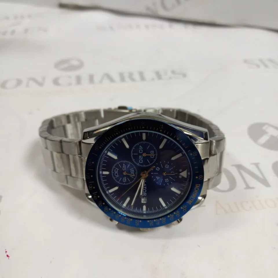 MEN’S LATOR CALIBRE L2842 CHRONOGRAPH WATCH - STAINLESS STEEL STRAP – BLUE DIAL & BEZEL – CHRONOGRAPH MOVEMENT