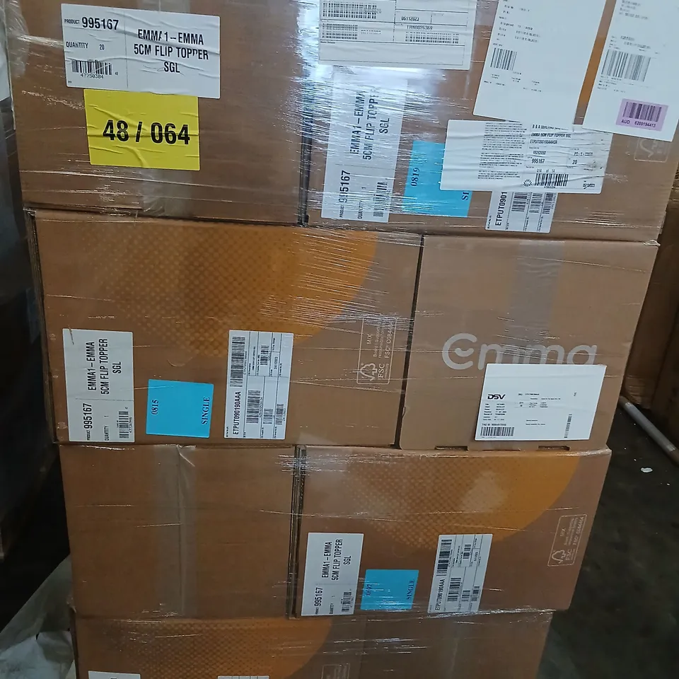 PALLET OF APPROXIMATELY 20 BOXED EMMA 5CM FLIP TOPPER MATTRESS TOPPER 90 X 190CM