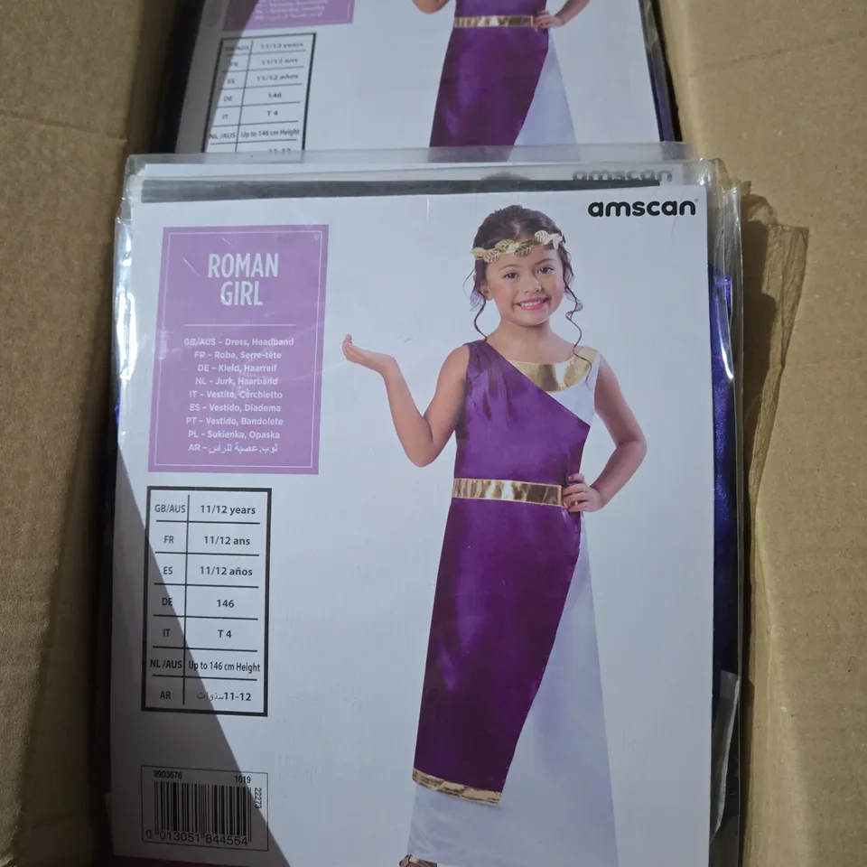 BOX OF APPROXIMATELY 15 AMSCAN ROMAN GIRL FANCY DRESS COSTUMES 11/12YRS