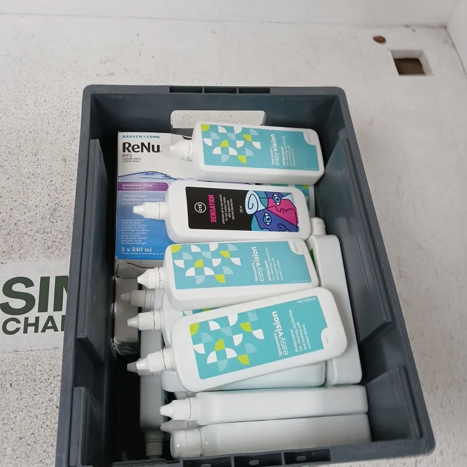 APPROXIMATELY 20 ITEMS INCLUDING EYE DISINFECTANT AND CONTACT LENS SOLUTION