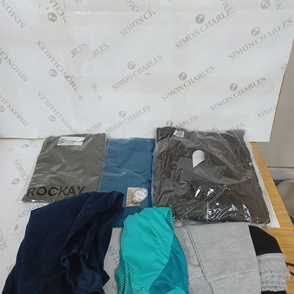 LARGE BOX OF ASSORTED CLOTHING ITEMS IN VARIOUS COLOURS AND SIZES INCLUDING TROUSERS , TOPS AND JUMPERS 