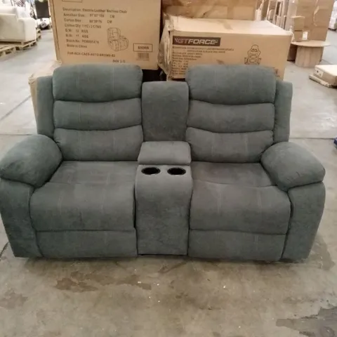 DESIGNER 2 SEATER FABRIC MANUAL RECLINER SOFA WITH CENTRE CONSOLE WITH CUPHOLDERS 
