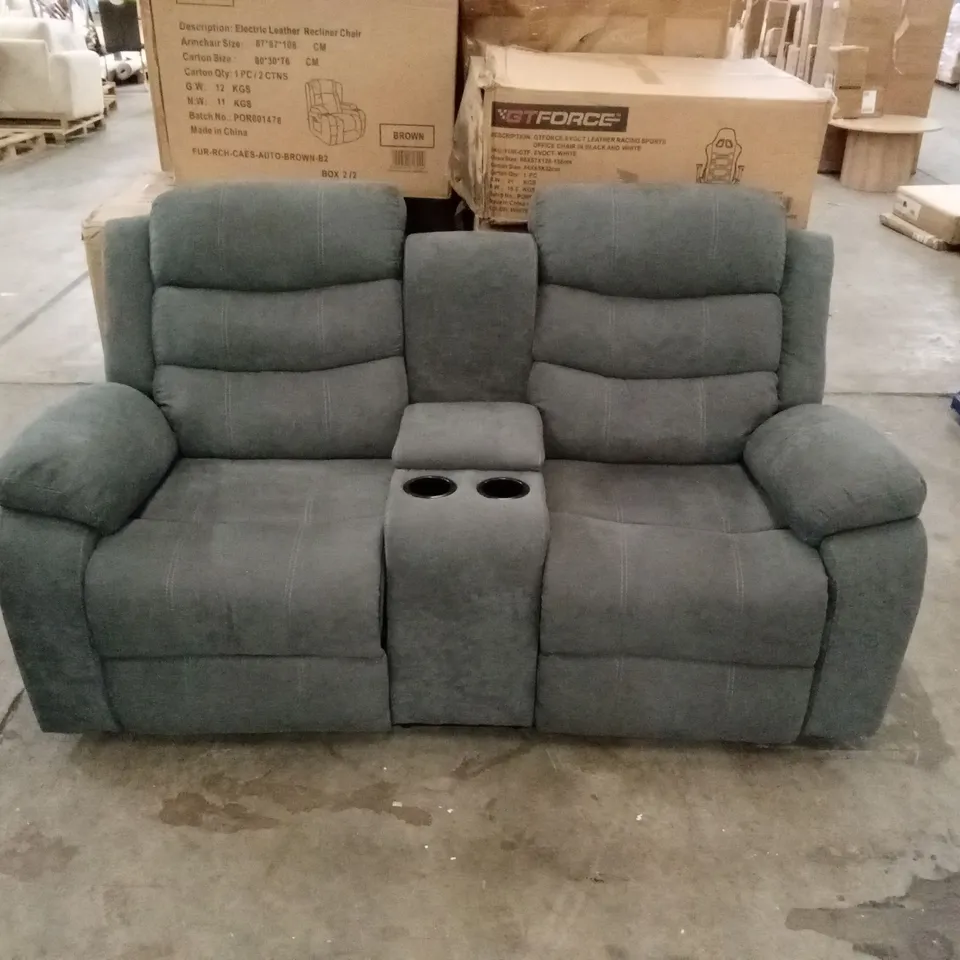 DESIGNER 2 SEATER FABRIC MANUAL RECLINER SOFA WITH CENTRE CONSOLE WITH CUPHOLDERS 