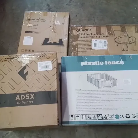 PALLET CONTAINING ASSORTED PRODUCTS INCLUDING 3D PRINTER, PLASTIC FENCE, 36" FOLDING TRAMPOLINE & POTTY TRAY SYSTEM